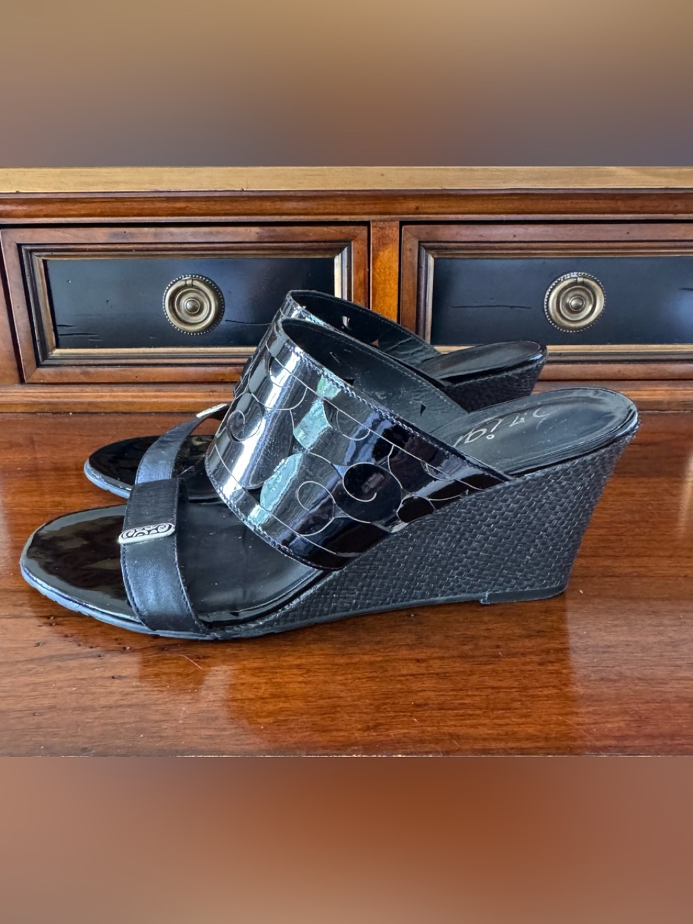Brighton Wedge Black Sandals - Picture 2 of 5